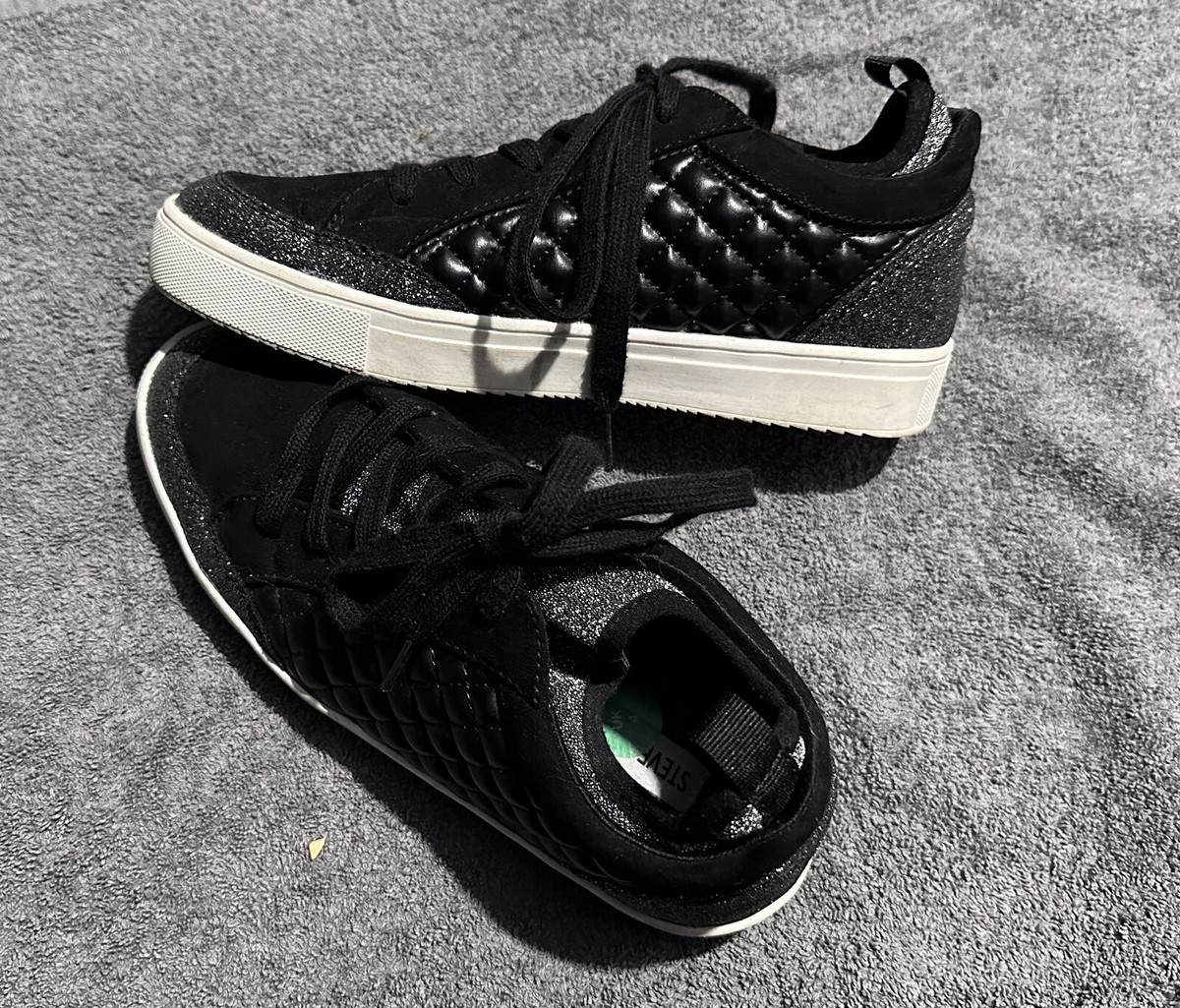 Womens Steve Madden Plimsoll size Black And White With Glitter