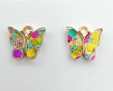 100pcs Gold Colorful Resin Butterfly Alloy Pendants Dangle Charms 12.6 13mm