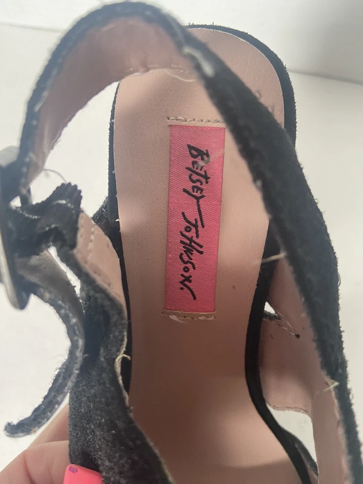 Betsey Johnson Strappy Black Suede Chunky Platform Size 7 Boho Indie Festival - Изображение 4 из 4
