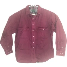 Mens Scandia Woods Flannel Lined Button Front Shirt Burgundy 100% Cotton Large