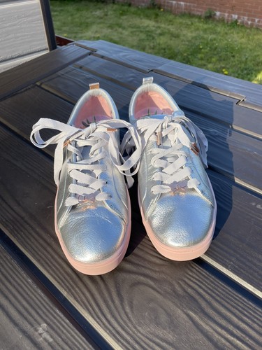 Silver Leather Trainers Shoes Sneakers 