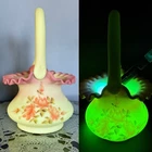 Fenton Burmese Basket Custard Satin Ruffled Uranium Glass Roses Signed Linda F