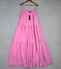 Vici Maxi Sun Dress Women's Large Pink Lined Tiered Ruffle Trim Beachy Boho NWT
