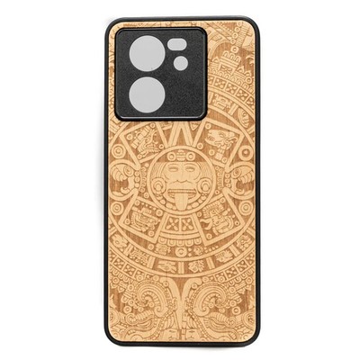 Handyhülle für Xiaomi 13T/13T Pro Bewood Aniegre Aztekischer Kalender Holzhülle