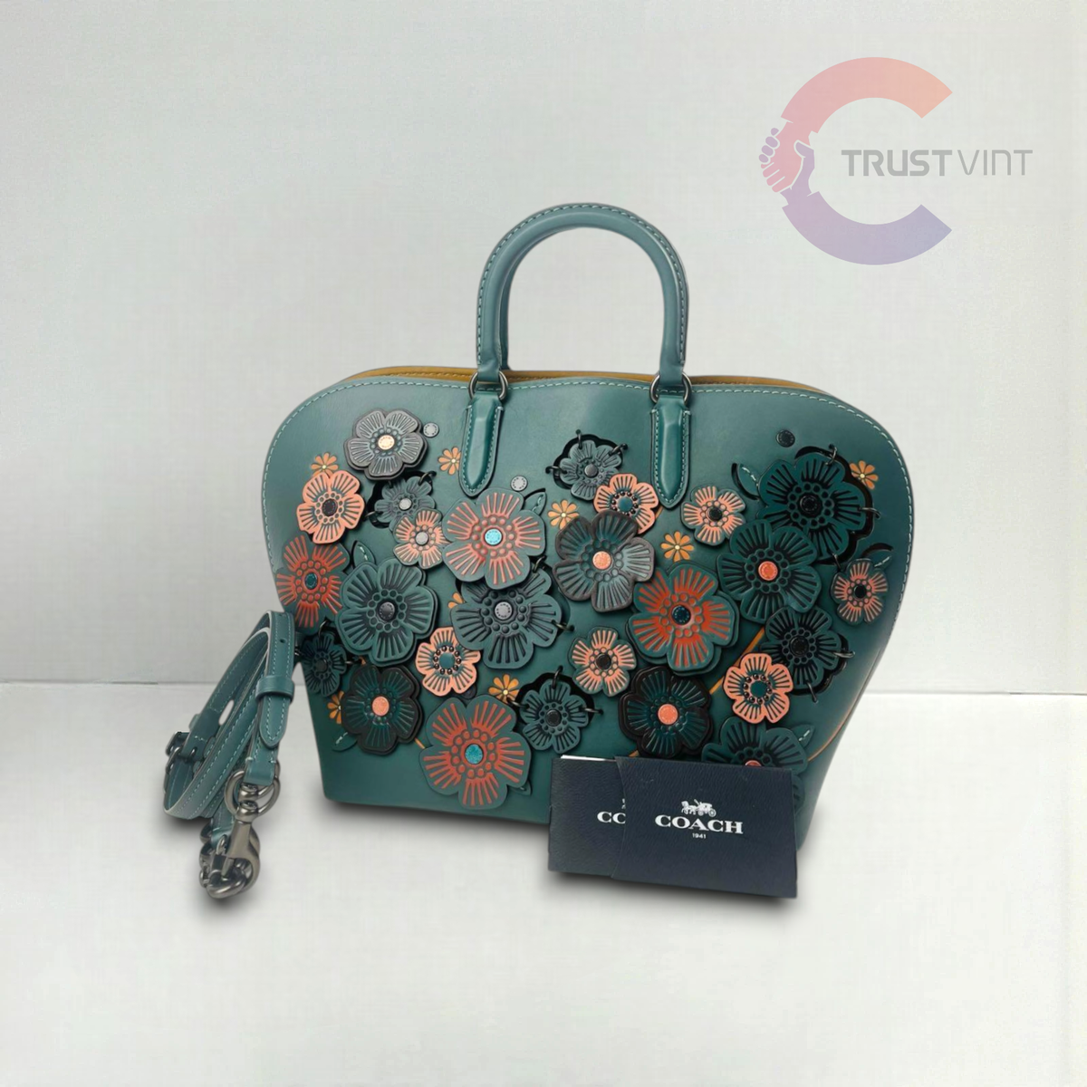 COACH Dakota Tea Rose 2-Way Shoulder Bag Green Leather Handbag