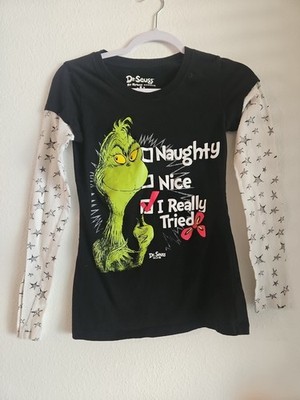 Dr Seuss Grinch Naughty, Nice , I Really Tried T-shirt  Girls Size Small