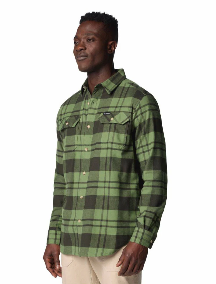 Columbia Mens Fleece Lined Flannel Shirt Size Medium Green Plaid Button Top