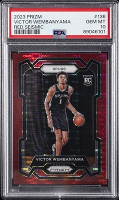 2023 PANINI PRIZM RED SEISMIC #136 VICTOR WEMBANYAMA ROOKIE RC 99/299 PSA 10