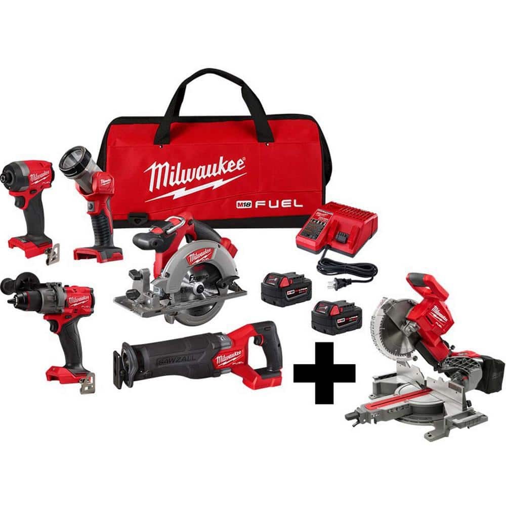 M18 FUEL 18V Brushless Cordless 5-Tool Combo Kit with 10-Inch Dual Bevel Miter Saw