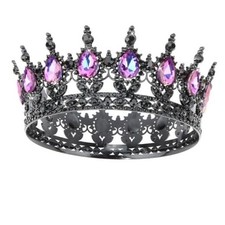 Crystal Crowns for Women Full Round Queen Tiara for Women Bridal Black Purple