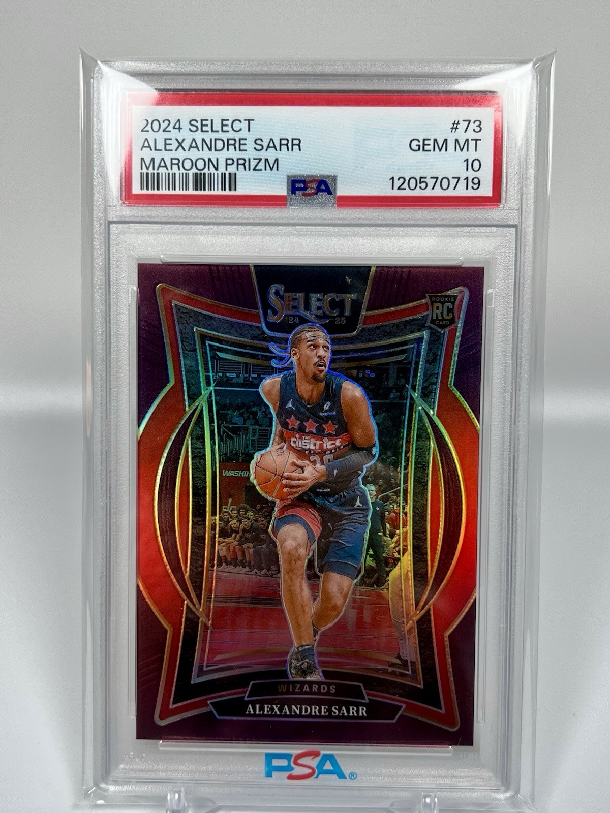 2024-25 Panini Select Concourse Alexandre Sarr #73 Maroon Prizm /175 (RC) PSA 10