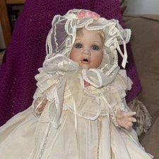 "Elena" Hamilton Collection Boehm Porcelain Christening Doll In Bassinet