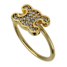 CELINE Triomphe Rhinestone Small Ring Gold Pl...