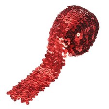 3.5 Yards 2 Inch Elastic Sequins Trim 5 Row Flat Sequin Strip Red