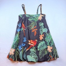 Farm Rio Midnight Macaw Fiesta Dress Womens Medium Black Tropical Resort Luxe