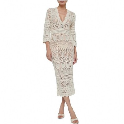 L'AGENCE Dovie Mixed Pointelle Dress Ivory Turquoise XS 80087TLG NWT
