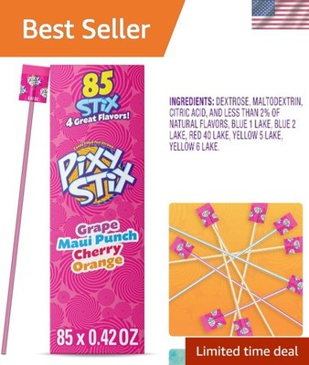 Exciting Pixy Stix Candy Pack - Grape, Cherry, Maui Punch & Orange