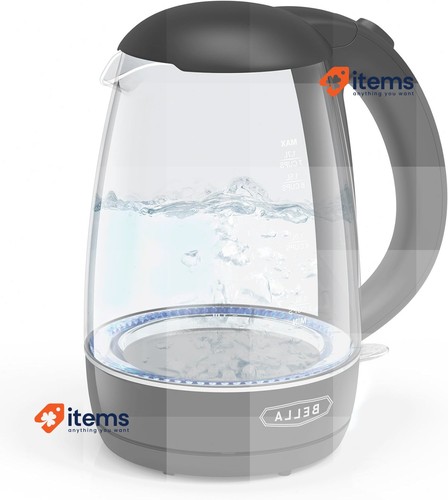 BELLA Bouilloire électrique et chaudière à eau 1,7 L sans fil en verre transparent LED changeant de couleur portable avec arrêt automatique et protection contre l'ébullition, blanc BELLA Bouilloire électrique et chaudière à eau 1,7 L sans fil en verre transparent LED changeant de couleur portable avec arrêt automatique et protection contre l'ébullition, blanc