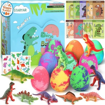 Bath Bombs for Kids with Surprise Toys Inside - 9 Pack Dinosaur Bath Bombs Gift