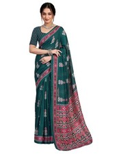 Women's Cotton Blend Floral Printed Woven Saree With Unstitched Blouse Piece