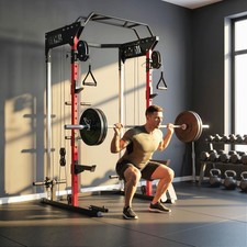 SPORTNOW Power Cage Power Rack mit verstellbarem Kabelzugsystem, multifunktional