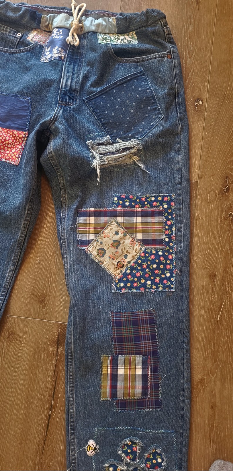 Upcycled & Hanctafted Patchwork Levi 569  34x34 J… - image 5