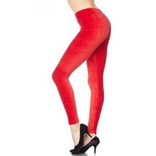 1X-2X Size Womens Solid Brushed Velour Velvet Leggings RED