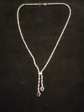 Stunning Hallmarked 9ct White Gold African Amethyst Double Love Heart Necklace