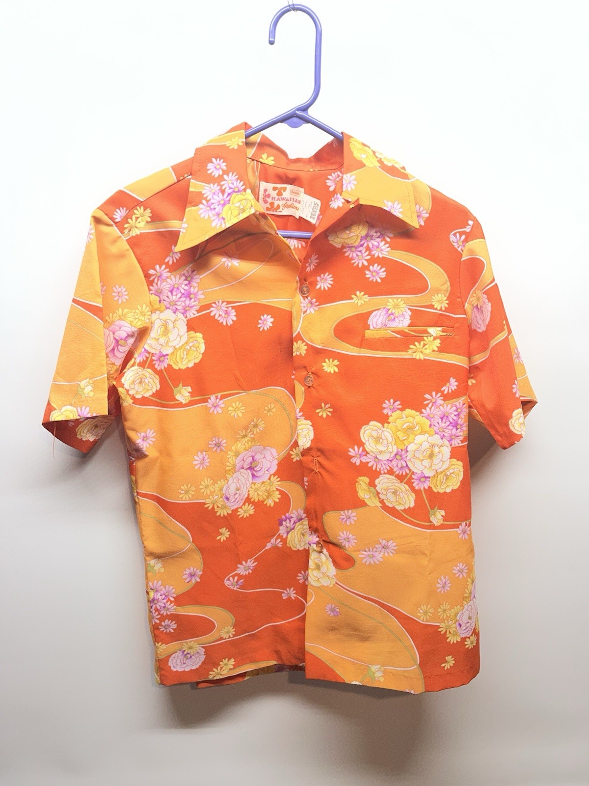 Camisa para hombre vintage de los años 60 de moda hawaiana tela de corteza estampado Flower Power talla S