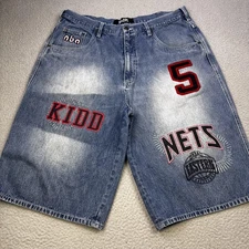 New Jersey Nets Shorts Mens 38 Blue Denim NBA Basketball Jason Kidd UNK Eastern