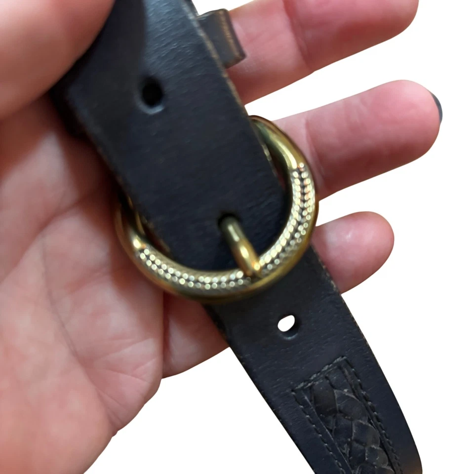 Talbots Cinturón de Cuero Azul Marino Oscuro Hebilla de Latón Textura Trenza Clásico Preppy S Foto 4 de 4