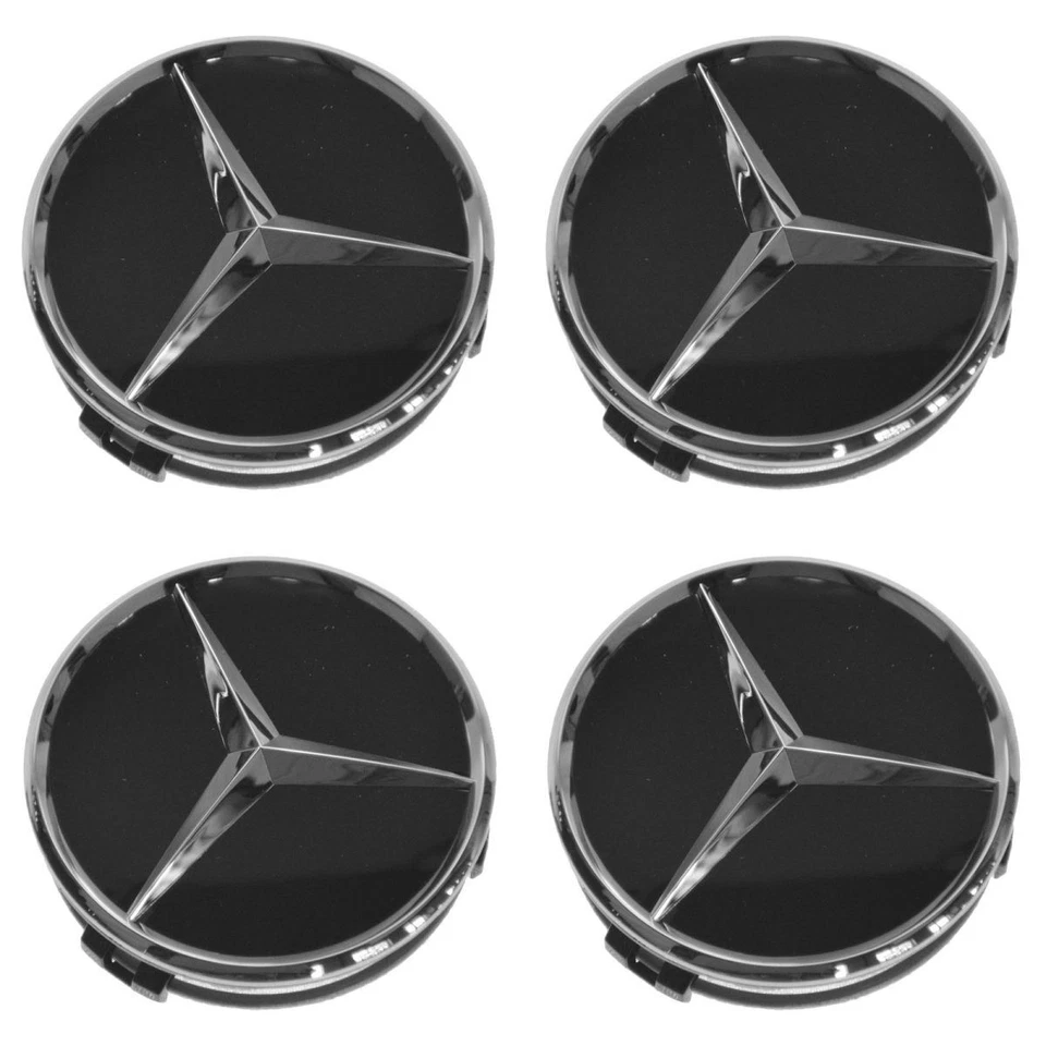 Juego de 4 tapacubos centrales de rueda cromados y negros elevados OEM para Mercedes Benz nuevos Foto 2 de 4