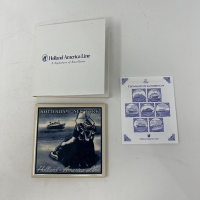 Holland America Cruise Line Delftware Coaster Tile ~ Dutch Girl and Rotterdam