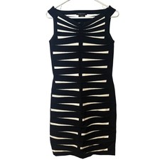 Etcetera Black White Bandage Stretch Sheath Dress Sleeveless Knit Size S