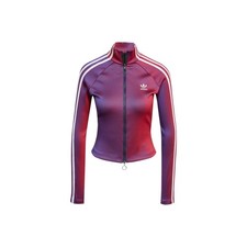 adidas Originals Striped Retro Stand Collar Sports Jacket for Women, Burgundy