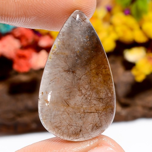 Genuine Golden Rutile Quartz Pear Shape Cabochon Loose Gemstone 20 Ct 29X17X4 mm - Picture 1 of 4
