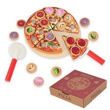 Cutting Play Food Toy for Kids Kitchen,Wooden Pizza Set Pretend Play Kitchen ...