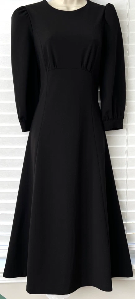 Calvin Klein Scuba Crepe Midi A-Line Puckered 3/4 Sleeve Black Zip  Sz 4 Dress - Image 2 of 4