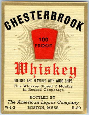1930s-40s Chesterbrook Whiskey 100 Proof American Liquor Co Bottle Label F224