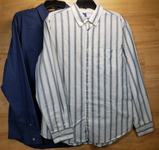Lot 2 Old Navy Men  s Shirts L Long Sleeve Blue Check Slim Fit  Striped Cotton