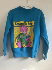 VINTAGE 1992 Barney Kids Sweatshirt Size 7 Purple Dinosaur Lyons Group USA VTG