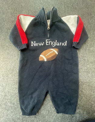 New England  18M Navy Knit Cotton Coverall One-Piece 1/4 Zip Football