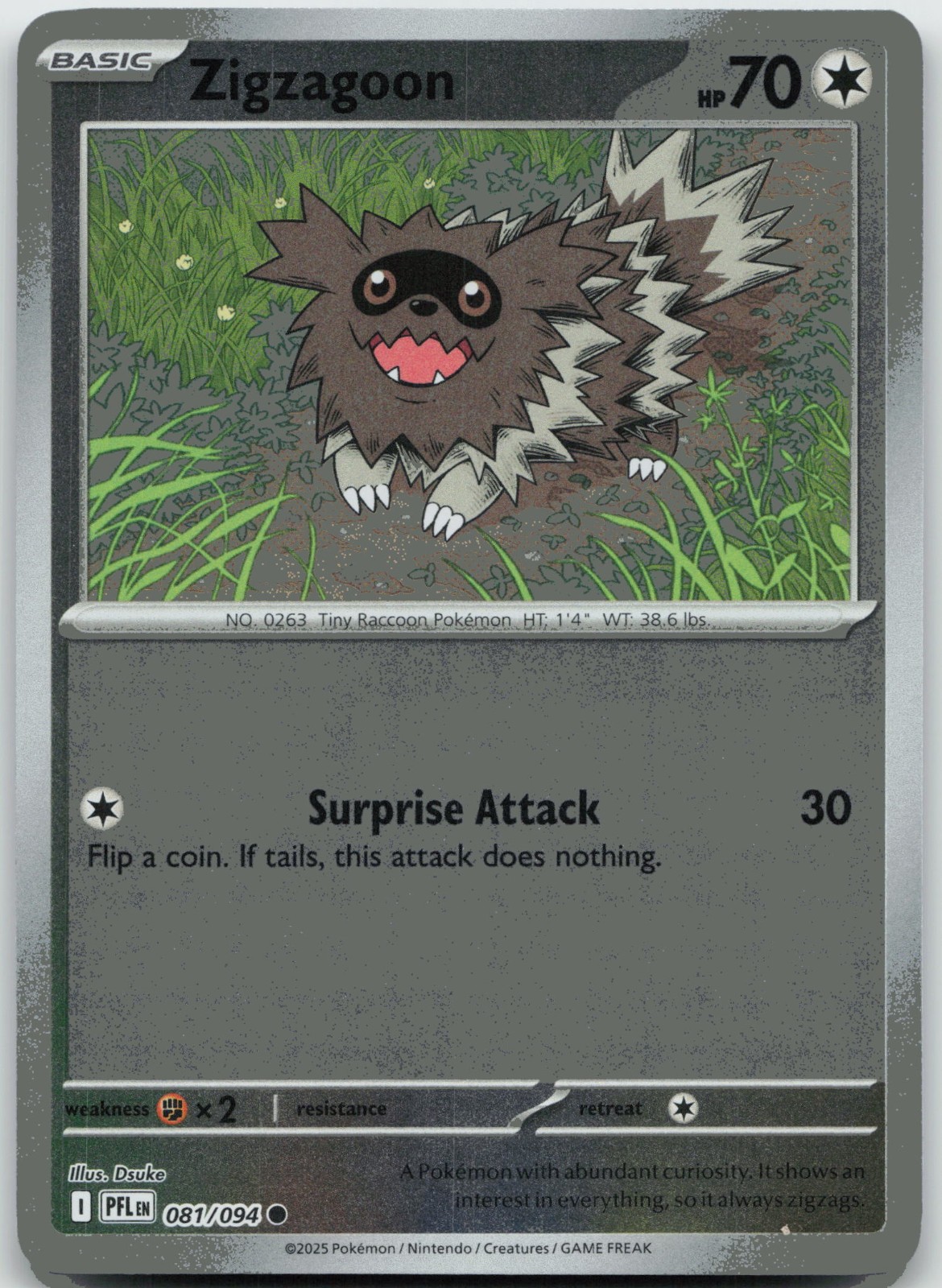 Zigzagoon 081/094 Reverse Holofoil (RH) ME02: Phantasmal Flames (PFL) - NM/LP