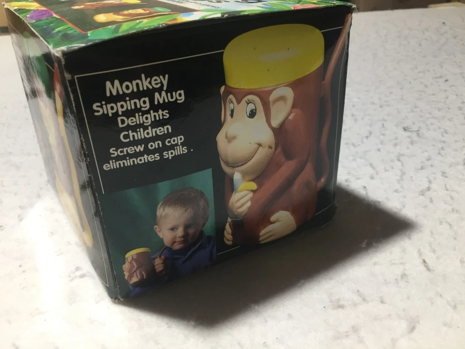 VTG Set of 3 Wild Animal Sipping Mugs Childs Sippy Cup Elephant Lion Monkey - Image 2 of 4