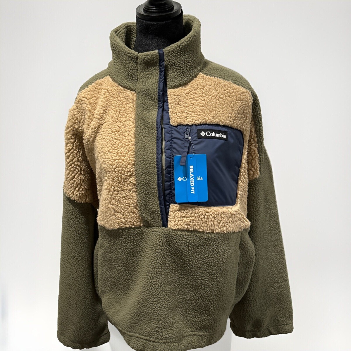 Columbia Lodge Sherpa 1/4 Snap Pullover Fleece Green Hike Camp NWT SZ XL