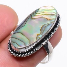 Natural Abalone Shell Gemstone 925 Sterling Silver Ring Size 7.5 Y162