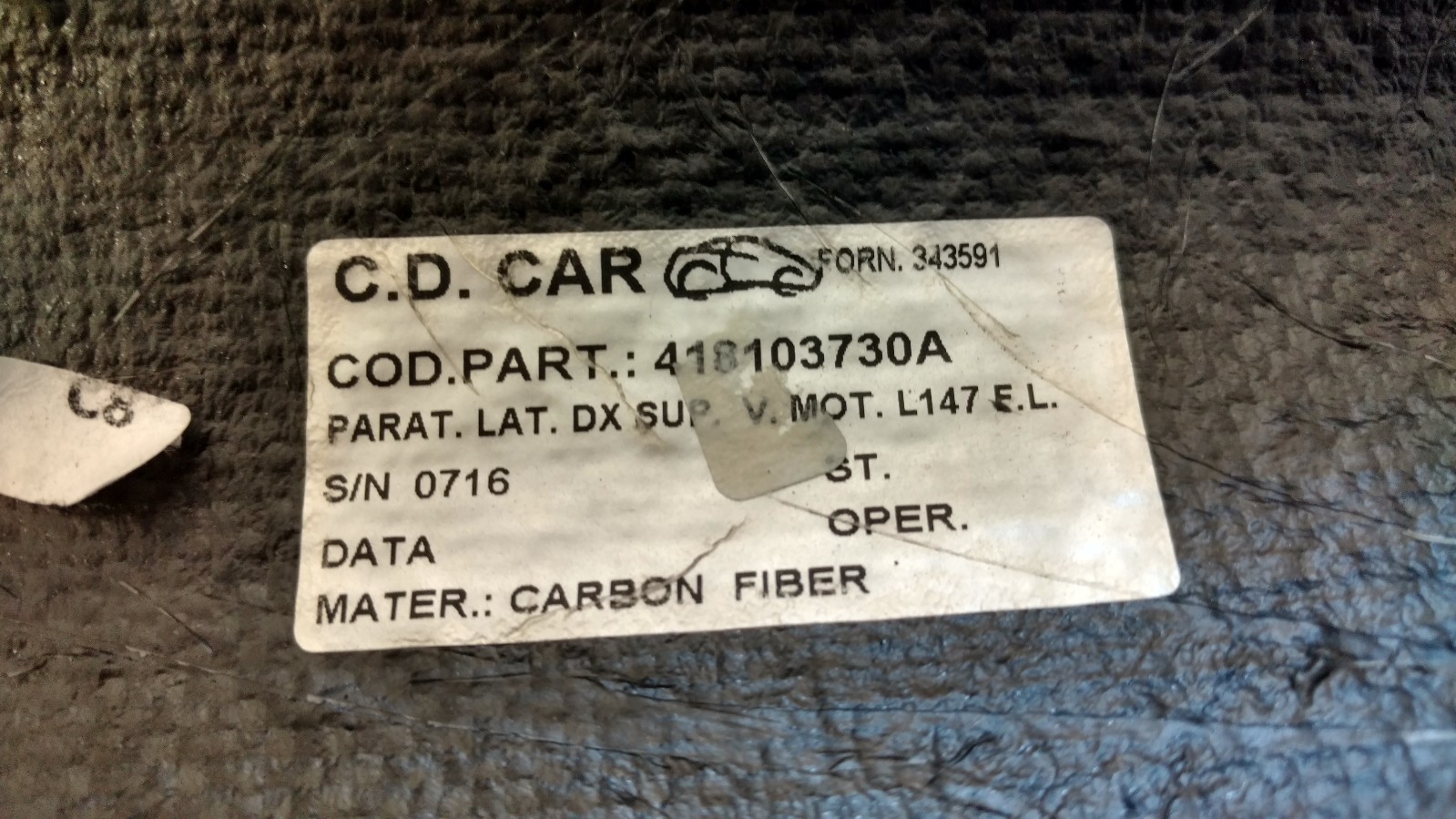 LAMBORGHINI MURCIELAGO LP640 ENGINE BAY RIGHT UPPER CARBON COVER OEM 418103730A