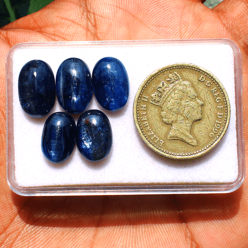 5 Pcs Natural Blue Kyanite Top Quality 12mm-13.6mm Oval Cabochon Loose Gemstones - Picture 2 of 11