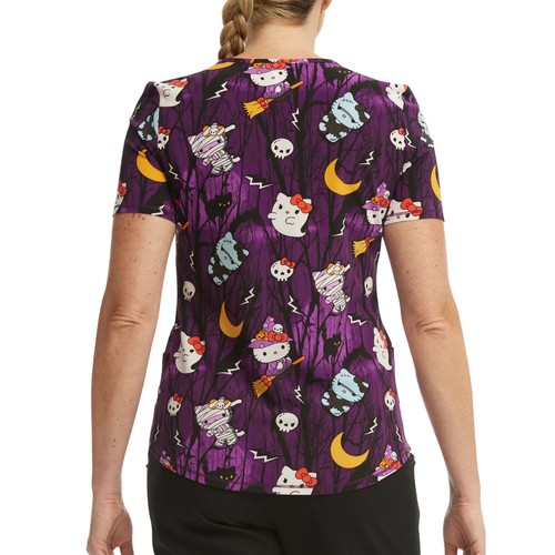 Scrubstar Womens Sanrio Hello Kitty Night Forest V-Neck Print Scrub Top Size 3XL - Picture 3 of 6