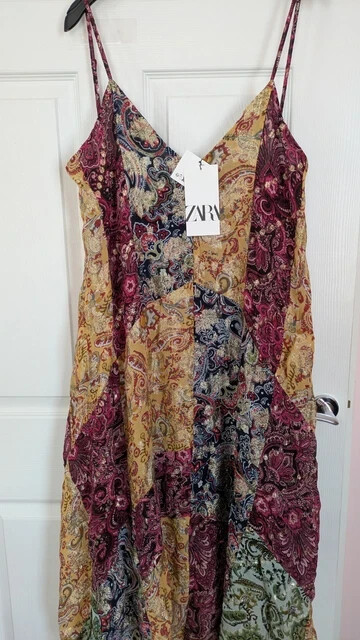 NWT ZARA Printed Midi V-Neck Dress 